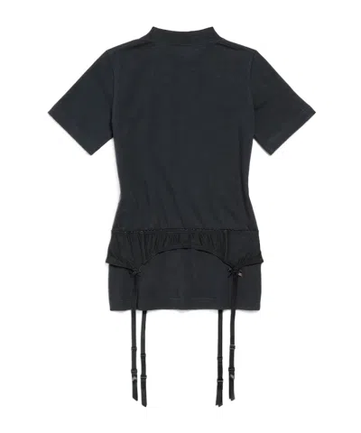 Balenciaga Women Black Crewneck T-shirt With Underwear Detail On The Waist In Cotton Woman In Black