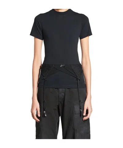Balenciaga Women Black Crewneck T-shirt With Underwear Detail On The Waist In Cotton Woman In Black