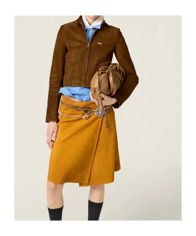 Miu Miu Suede Zip Jacket In Brown