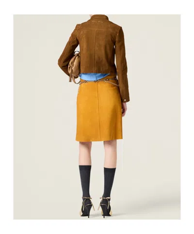 Miu Miu Suede Zip Jacket In Brown