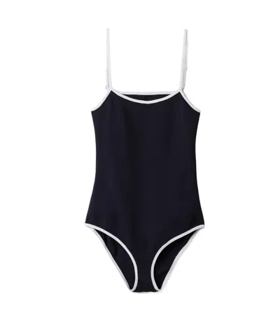 Miu Miu Dark Blue Stretch Nylon Swimsuit In Black