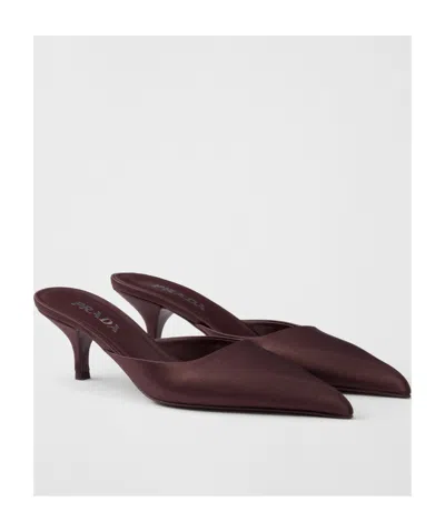Prada 55mm Satin Mules In Red