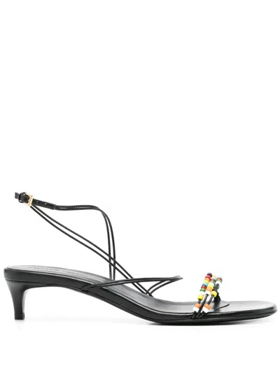 Khaite Loop Beaded Leather Sandals In Black