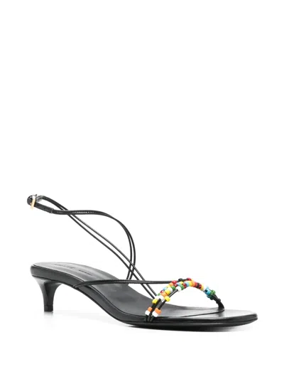 Khaite Loop Beaded Leather Sandals In Black