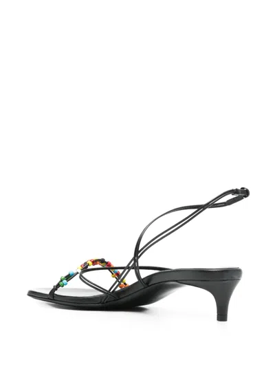 Khaite Loop Beaded Leather Sandals In Black