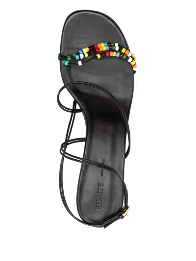 Khaite Loop Beaded Leather Sandals In Black