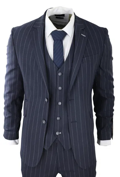 House Of Cavani Invincible 3 Piece Suit Pinstripe In Blue