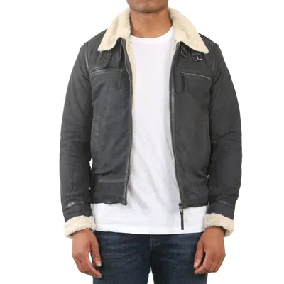 Truclothing Suede Pilot Aviator Leather Jacket In Blue