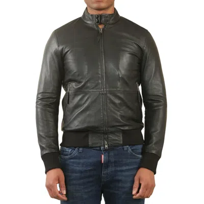 Truclothing Retro Real Leather Bomber Jacket In Black