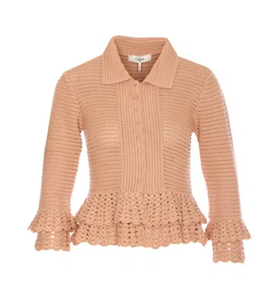 Chloé Cardigan Ajusté À Volants En Crochet Femme Rose Taille L 100% Coton, Pinctada Maxima, Farmed, Coo It In Beige