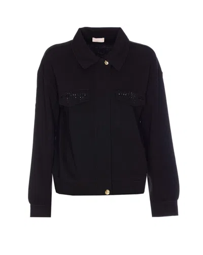 Liu •jo Sweatshirt With Collared Neck And Studded Pockets In Black