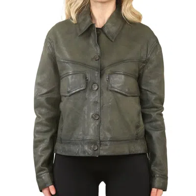 Truclothing Retro Classic Collar Biker Leather Jacket In Green