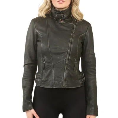 Truclothing Black Cross Zip Leather Brando Biker Jacket In Black