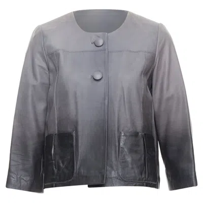 Maje Bokio Ombre Lambskin Leather Flare Jacket In Grey