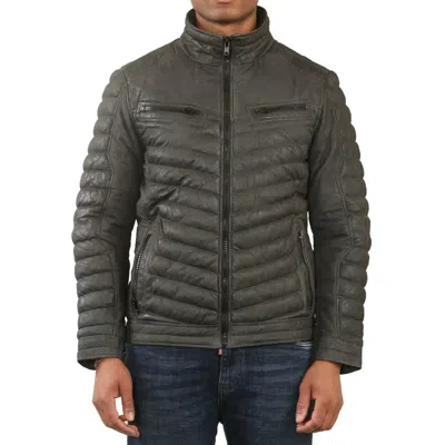 Truclothing Quilted Puffer Soft Napa Leather Jacket In Green