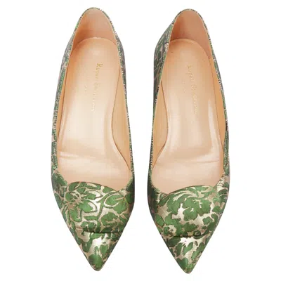 Rupert Sanderson Aga Brocade Embellished Pointy Flats In Green