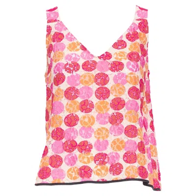 Marni Dot Print Lace Deep V Neck Tank Top In Pink
