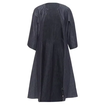 Marni Denim Zip Front Dolman Sleeve Midi Dress In Blue