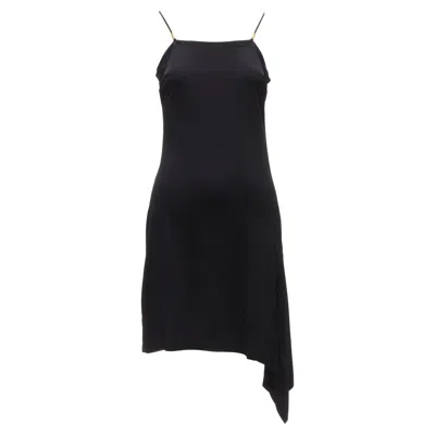 Versace Gianni  Logo Charm Asymmetric Drape Slip Mini Dress In Black