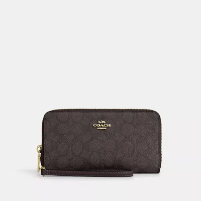Coach Outlet Long Zip Around Wallet With Detachable Card Case In Signature Canvas In Brown