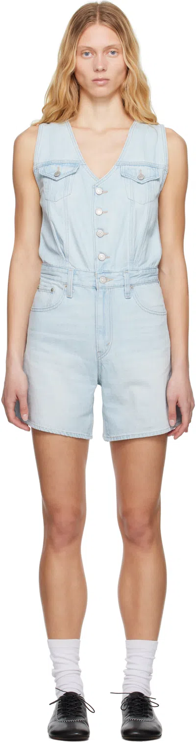 Levi's Vest Light Wash Button-front Denim Romper In Rom Com