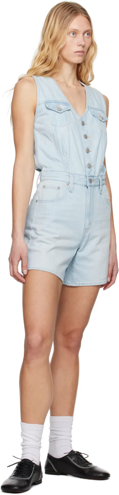 Levi's Vest Light Wash Button-front Denim Romper In Rom Com
