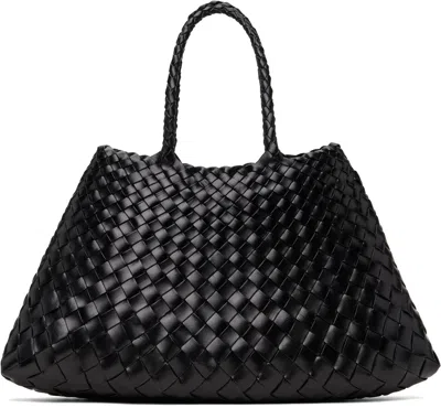 Dragon Diffusion Santa Croce Black Handbag With Two Top Handles And Interwoven Design In Leather Woman In Black