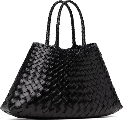 Dragon Diffusion Santa Croce Black Handbag With Two Top Handles And Interwoven Design In Leather Woman In Black