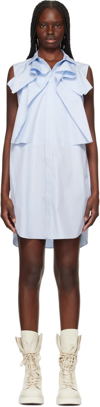Sacai Striped Cotton Poplin Minidress In 458 L/blue Stripe