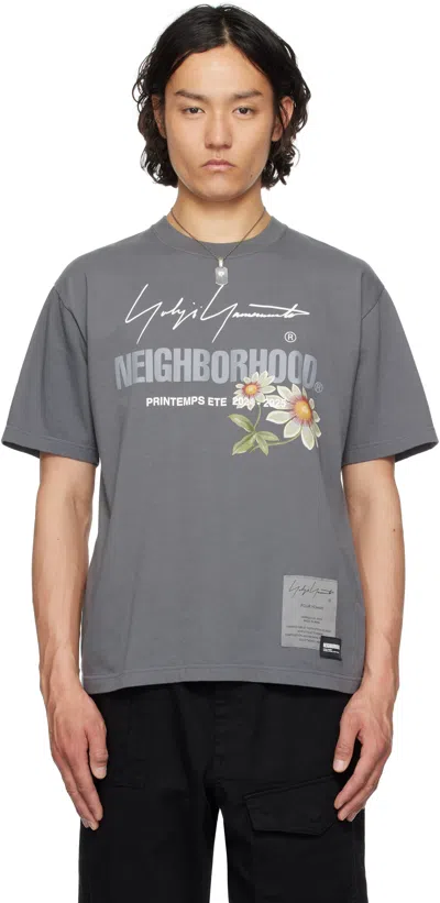 Yohji Yamamoto Crew Neck Graphic Print Short Sleeves In Grey