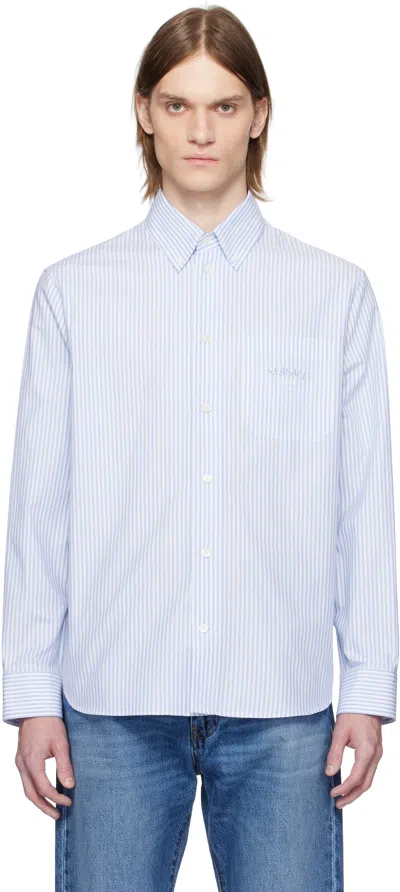 Versace Long-sleeved Striped Buttoned Shirt In 5ud30-95pastel Blue+