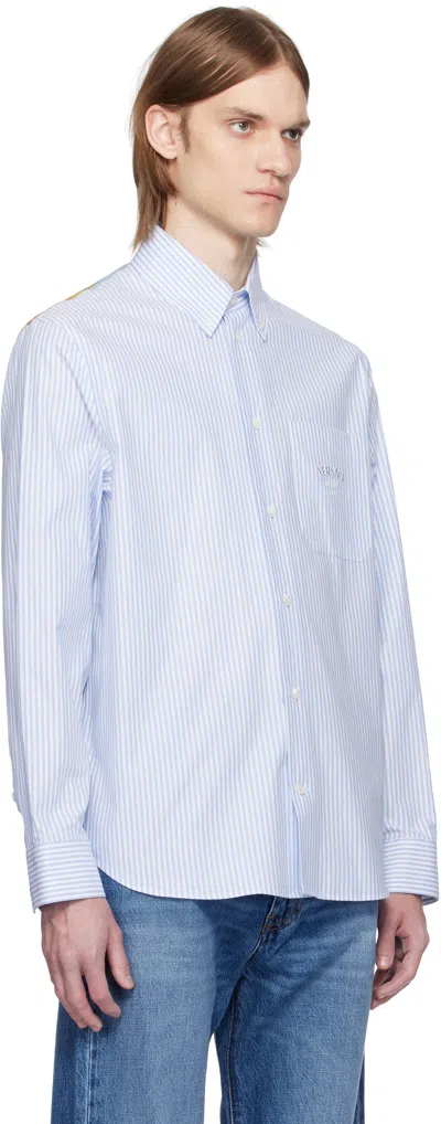 Versace Long-sleeved Striped Buttoned Shirt In 5ud30-95pastel Blue+