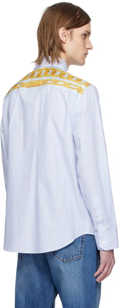 Versace Long-sleeved Striped Buttoned Shirt In 5ud30-95pastel Blue+