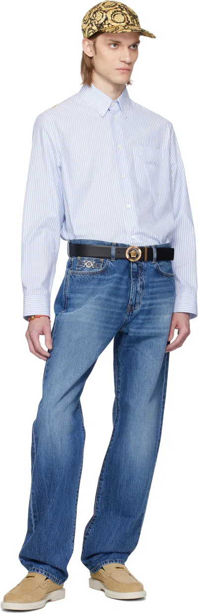 Versace Long-sleeved Striped Buttoned Shirt In 5ud30-95pastel Blue+