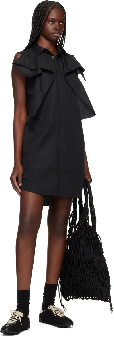 Sacai Poplin Dress With Cap Sleeves And Ruffled Detail In 001 Black