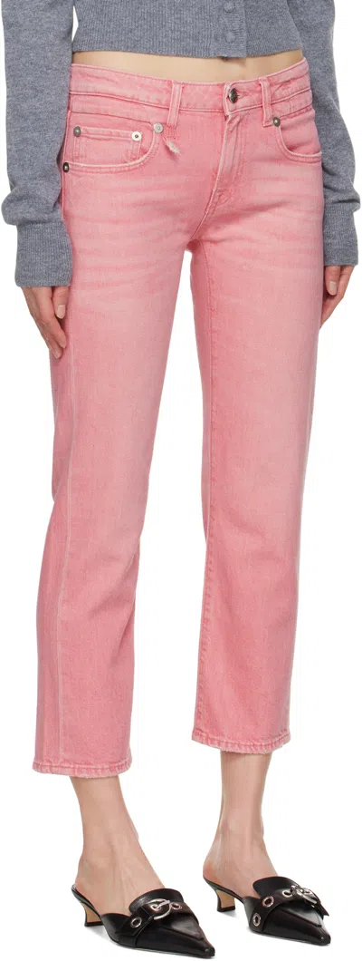 R13 Pink Boy Straight Jeans In Coral Stretch