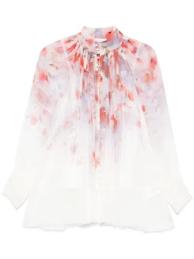 Zimmermann Crush Printed Viscose Shirt In Pink