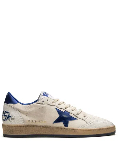 Golden Goose Ball Star Sneakers In White Nappa Leather With Light Blue Laminated Leather Star And Heel Tab In White
