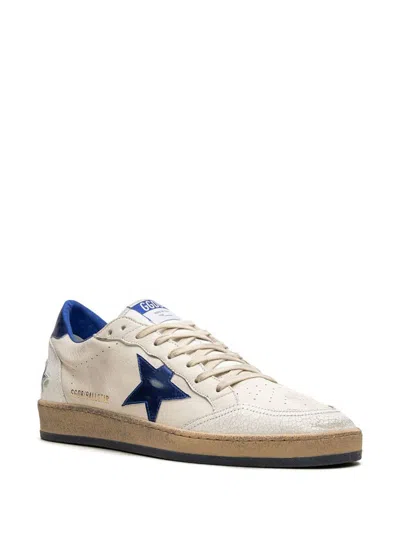 Golden Goose Ball Star Sneakers In White Nappa Leather With Light Blue Laminated Leather Star And Heel Tab In White