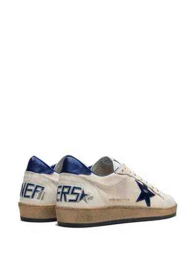 Golden Goose Ball Star Sneakers In White Nappa Leather With Light Blue Laminated Leather Star And Heel Tab In White