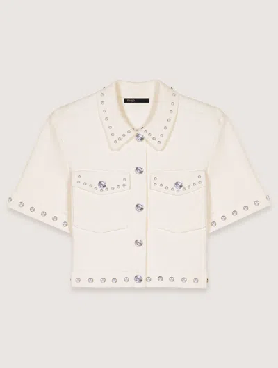 Maje Moboy Studded Cropped Cardigan In Ecru