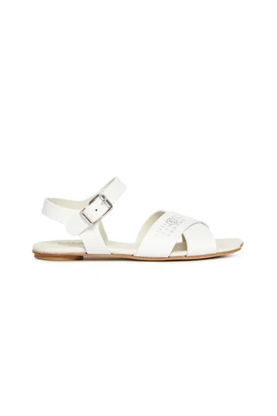 Mm6 Maison Margiela Leather Sandals With Numeric Logo In White