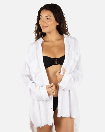 Inmocean Women's Solid Stripe Gauze Long Sleeve Button Front Shirt In White