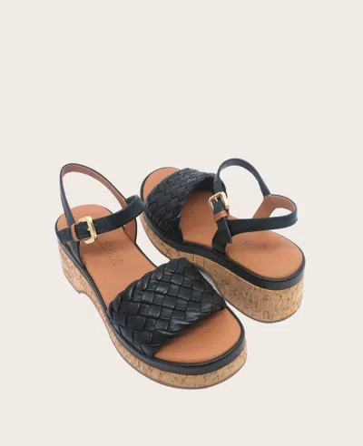 Gentle Souls - Dorris Woven Leather Cork Platform Sandal In Black Leather