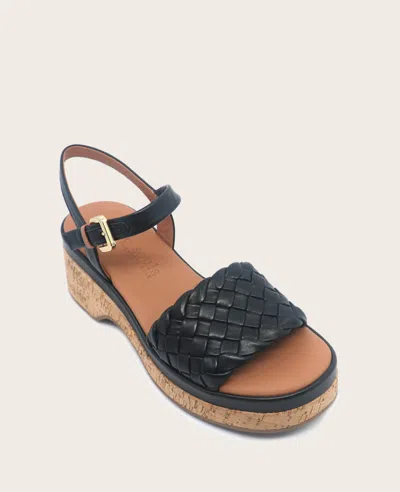 Gentle Souls - Dorris Woven Leather Cork Platform Sandal In Black Leather
