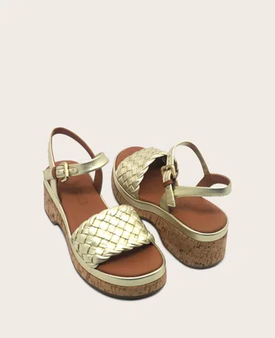 Gentle Souls - Dorris Woven Leather Cork Platform Sandal In Platino Leather