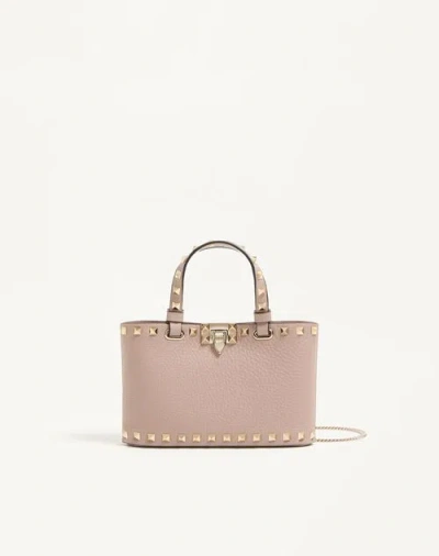 Valentino Garavani Rockstud Mini Shopping Bag In Grainy Calfskin Woman Poudre Uni