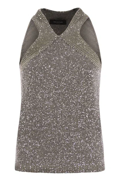 Fabiana Filippi Cotton Knit Tank Top With Sequins In Grey