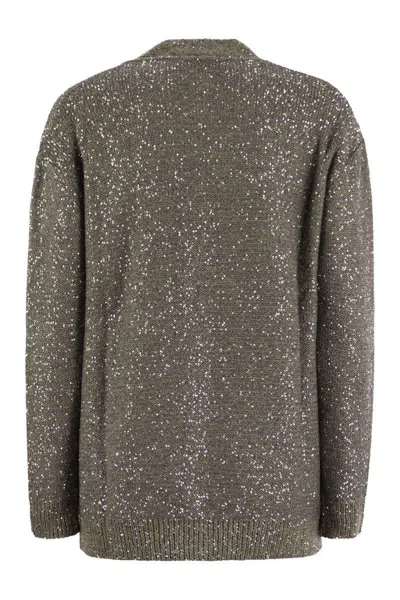 Fabiana Filippi Sequin Cotton Ribbon V Neck Cardigan In Grey