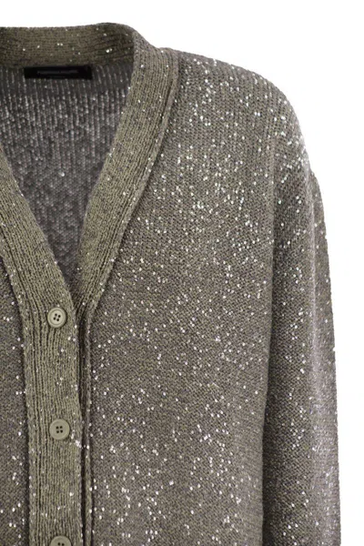 Shop Fabiana Filippi Cotton Knit Cardigan With Sequins In Grey